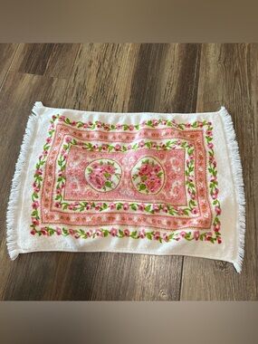 Royal Terry cotton hand towel VTG vibrant pink roses floral made in 🇺🇸 USA
